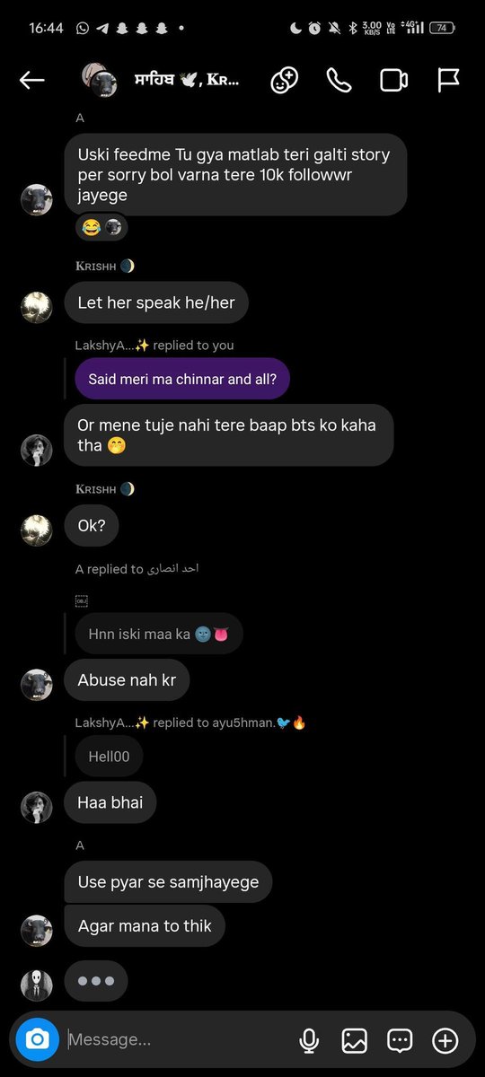 Whalien7B's tweet photo. #ProtectARMYs #StopOnlineHarassment #InstagramSafety #ARMYUnity 💜
These are the usernames of the people involved in the harassment:
@/ayoo.anii @/akash_gaur94 @/heyy.arya_only1 @/yourx.ayushm4n @/prem__hw
@/shu77h_fx @/iblame4yush @/lakshydafda @/chilly_flex_.9 @/mamba_360xx https://t.co/txgjNozF9T