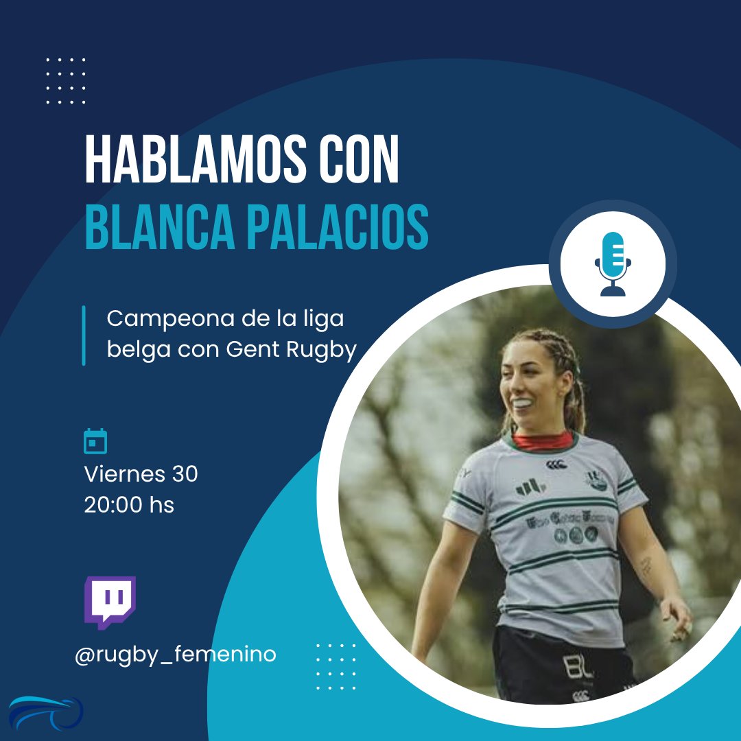 Rugby femenino (@rugby_femenino) on Twitter photo En poco menos de 1 hora, charla con Blanca Palacios, ex <a href="/CRMajadahonda/">CR Majadahonda</a> y actual campeona de la liga de Belgica con el <a href="/GentRugby/">Gent Rugby FC</a>
Por Twitch a las 20! En poco menos de 1 hora, charla con Blanca Palacios, ex <a href="/CRMajadahonda/">CR Majadahonda</a> y actual campeona de la liga de Belgica con el <a href="/GentRugby/">Gent Rugby FC</a>
Por Twitch a las 20!