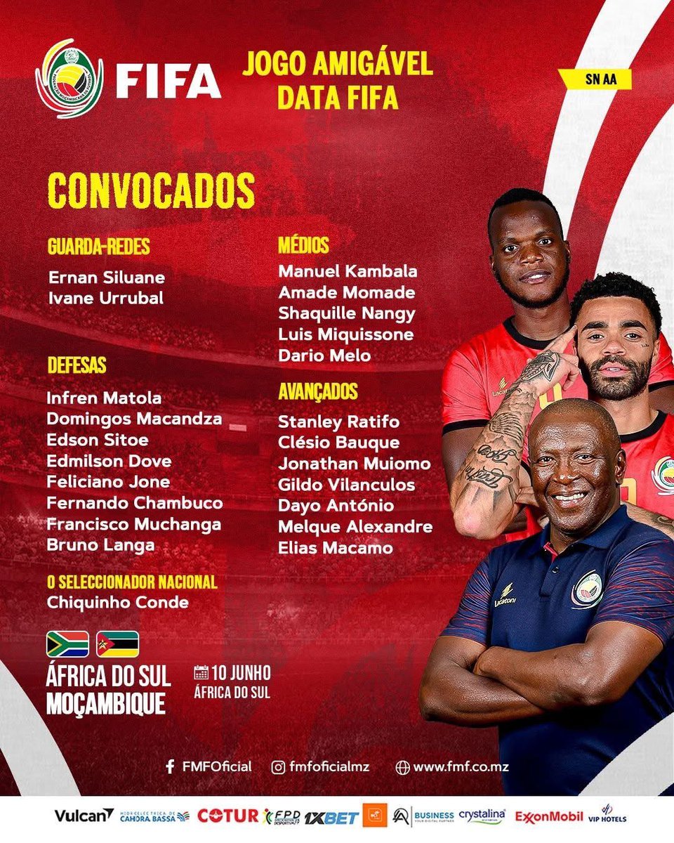 🔴 Bruno Langa recibe la llamada de la selección de Mozambique para el próximo parón internacional

❌ Causa baja en caso de que el Almería clasifique al play-off. Juega el 10 de junio un amistoso frente a Sudáfrica