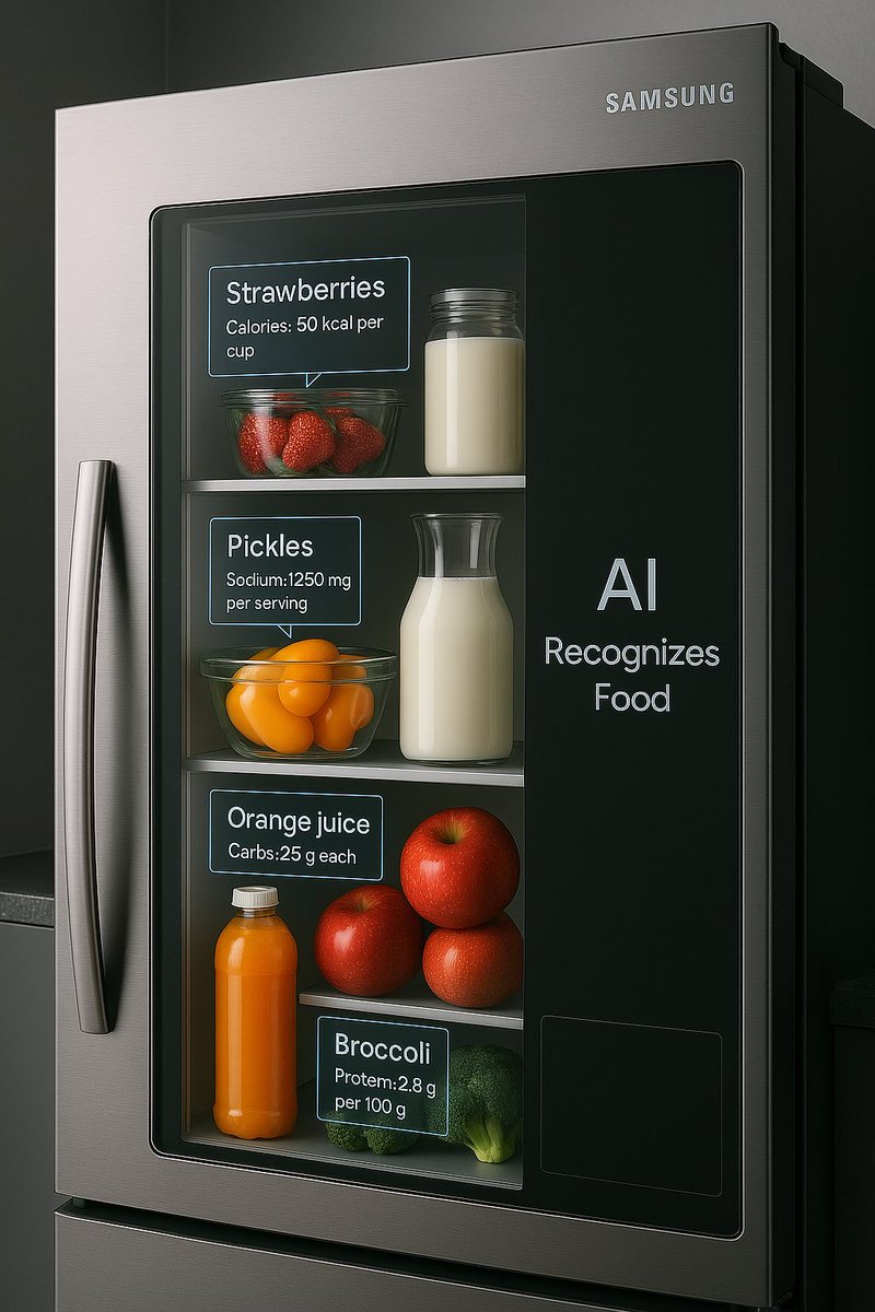 Money__minds's tweet photo. Samsung unveils AI smart fridge with food recognition. https://t.co/kigKgQgrJj