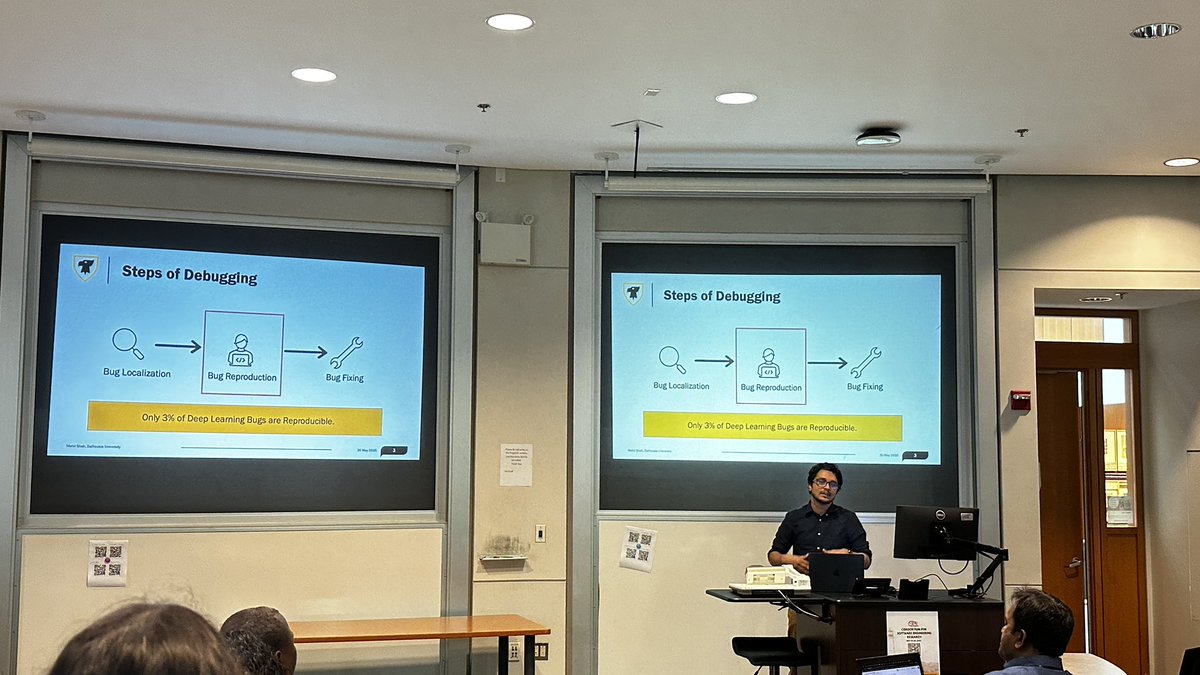 After an insightful keynote and a coffee break, we had a wonderful session on Software Bugs &amp; Debugging at #CSER2025! From deep learning bug reproduction to innovative bug localization approaches, our researchers are advancing software reliability. 🐛🔍 #SoftwareEngineering