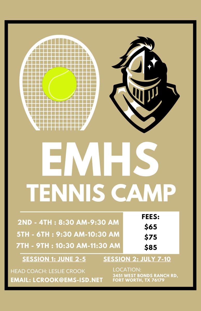 The first session of the second annual EMHS Tennis Camp is about the commence! Make sure you're on the registration list and get ready to start swinging!
#EMSproud
Register here: emsisd.revtrak.net/sports-camps/#…