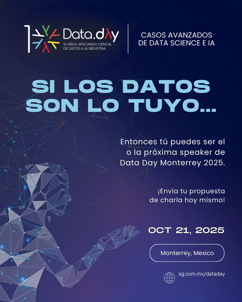 ¿Sobre qué temas puedes postular? ¡Te contamos!
Buscamos historias aplicadas en:
✅ Manufactura
✅ Salud
✅ Cadena de suministro
✅ Política pública
¿Tienes un caso real que dejó huella? ¡#DataDay es para ti! Comparte tu propuesta en convoca.dev/data-day-2025/…