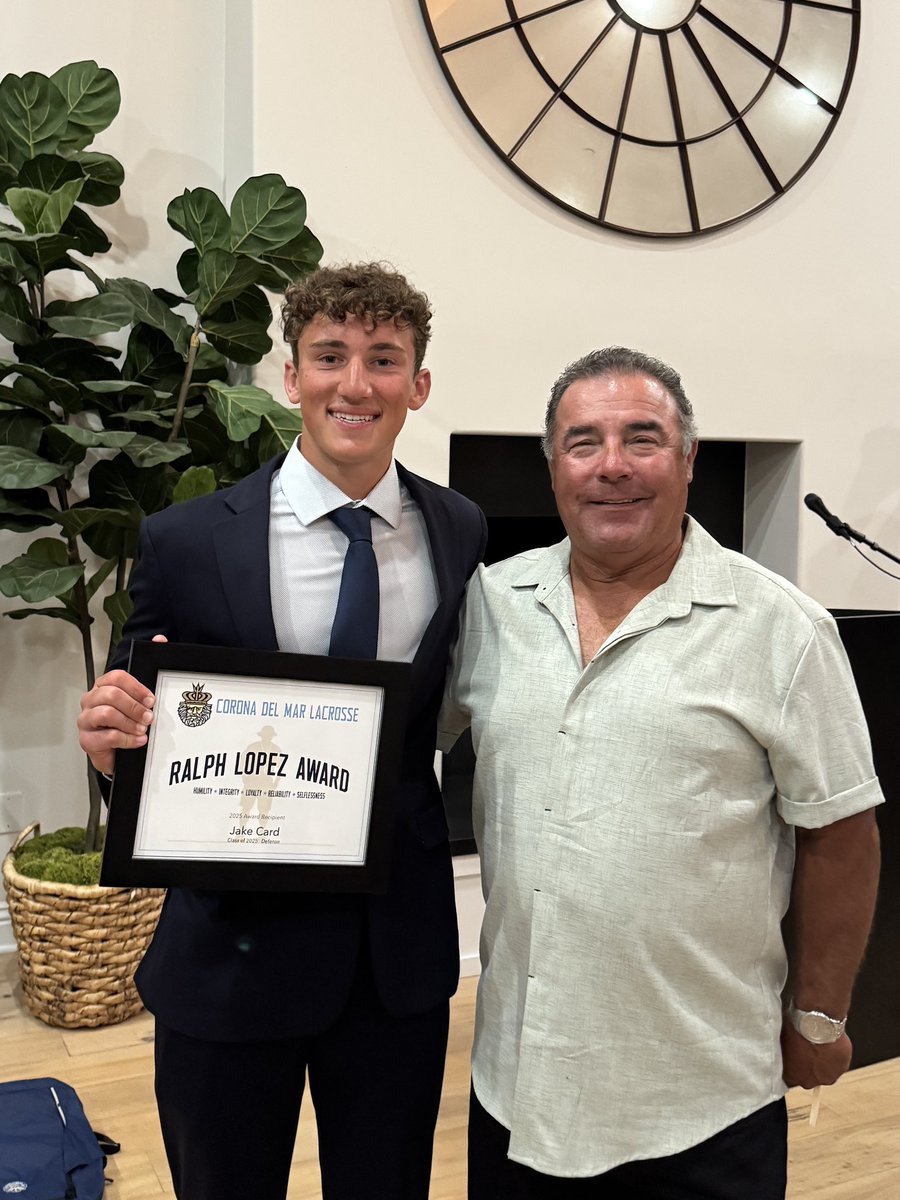 Congrats to Jake Card, recipient of the 2025 Ralph Lopez Award. This award is presented annually to a member of the CDM Lacrosse program with an outstanding work ethic who best exemplifies the leadership qualities of humility, integrity, loyalty, reliability &amp; selflessness.