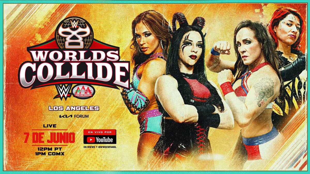 WWE Español (@wweespanol) on Twitter photo En #WorldsCollide, desde el Kia Forum en Los Ángeles, <a href="/lolavicewwe/">Valerie Loureda</a> & <a href="/Steph_Vaquer/">Stephanie Vaquer</a> se enfrentarán a <a href="/dalyscaribenaaa/">Dalys la caribeña</a> & <a href="/chiktormenta/">CHIK TORMENTA</a> de <a href="/luchalibreaaa/">Lucha Libre AAA Worldwide</a> 🔥
¡No te lo pierdas este Sábado 7 de Junio, EN VIVO y GRATIS por YouTube! 👉 YouTube.com/@WWEespanol 👈 En #WorldsCollide, desde el Kia Forum en Los Ángeles, <a href="/lolavicewwe/">Valerie Loureda</a> & <a href="/Steph_Vaquer/">Stephanie Vaquer</a> se enfrentarán a <a href="/dalyscaribenaaa/">Dalys la caribeña</a> & <a href="/chiktormenta/">CHIK TORMENTA</a> de <a href="/luchalibreaaa/">Lucha Libre AAA Worldwide</a> 🔥
¡No te lo pierdas este Sábado 7 de Junio, EN VIVO y GRATIS por YouTube! 👉 YouTube.com/@WWEespanol 👈