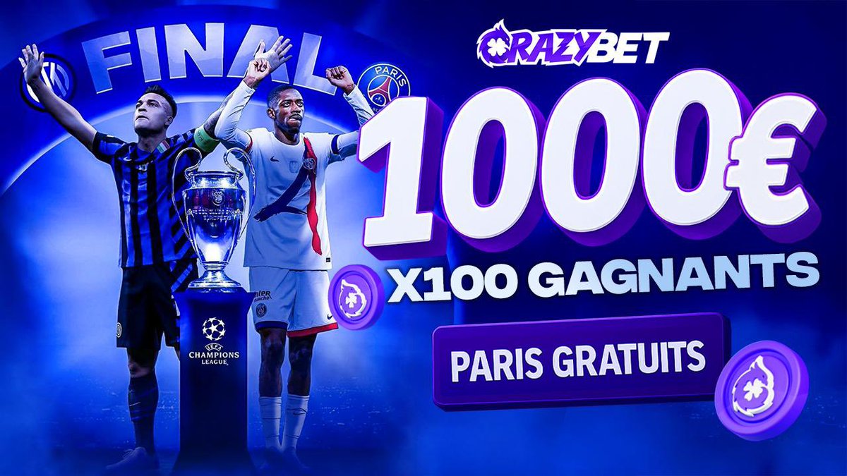 KAWA (@kawajnr) on Twitter photo 🔥 1 000 $ À GAGNER pour 100 PERSONNES ! 🔥
Pour participer, c’est simple :
✅ Like & Follow <a href="/crazybet/">CrazyBet.com</a>
👥 Identifie un ami en commentaire
💸 N’oublie pas d’ajouter ton pseudo CrazyBet (lien d’inscription en bio)
⚽️ Paris Saint-Germain vs Inter Milan ⚽️
Good luck! 🔥 1 000 $ À GAGNER pour 100 PERSONNES ! 🔥
Pour participer, c’est simple :
✅ Like & Follow <a href="/crazybet/">CrazyBet.com</a>
👥 Identifie un ami en commentaire
💸 N’oublie pas d’ajouter ton pseudo CrazyBet (lien d’inscription en bio)
⚽️ Paris Saint-Germain vs Inter Milan ⚽️
Good luck!