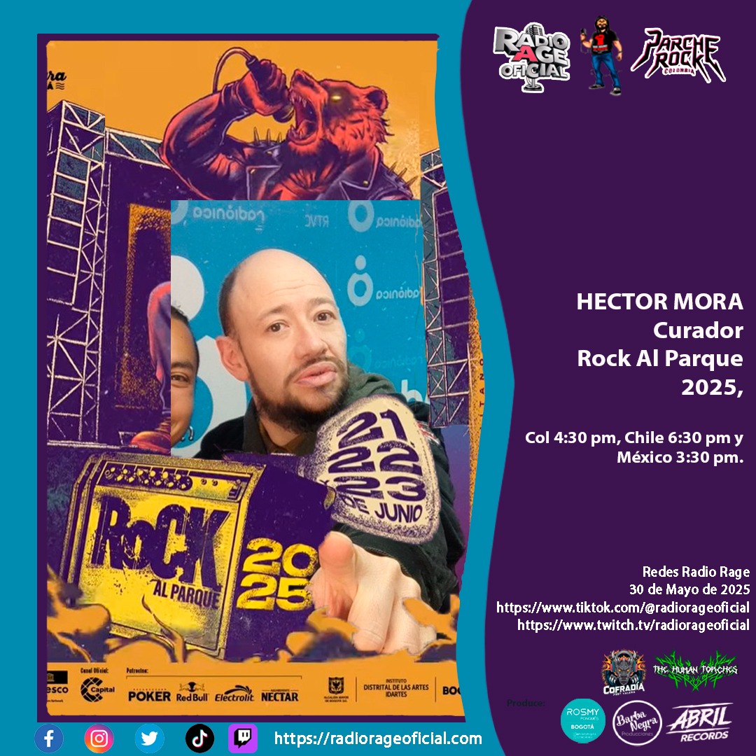henryrage's tweet photo. Un periodista especializado en el sonido local por más de 30 años, ha sido dos veces programador por etapas del festival más importante de Bogotá, esta tarde 4:30 pm con #HectorMora de @rockalparquefes 2025, hablando de detalles del cartel y de estos 29 años del festival, por todas las redes de @Radiorageofi
Aliados @CofradiaCo46267 @la_bandolina @TheHumanTorches @roars11nformativo
@idartes
