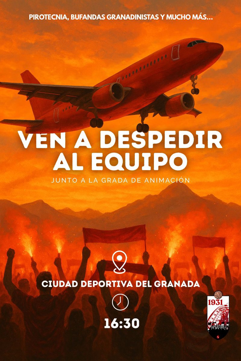 GradaGranadaCF's tweet image. ‼️CONVOCATORIA A TODA LA AFICIÓN GRANADINISTA‼️

Nos vemos en la obligación de despedir y motivar al equipo de nuestra ciudad antes de su viaje a Santander. 

Nos vemos este sábado a las 16:30 en la entrada de la ciudad deportiva del Granada C.F.

‼️OS ESPERAMOS‼️