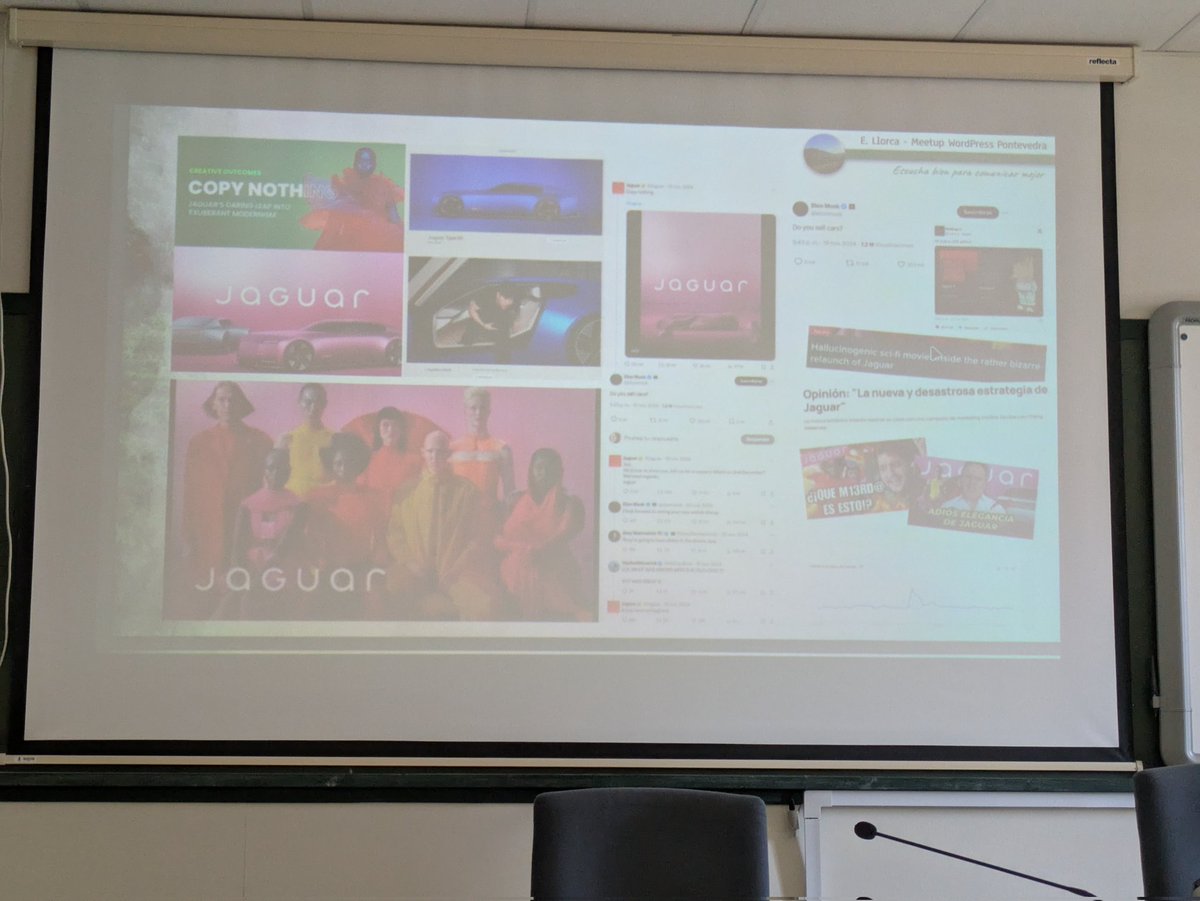 Y comienza su interesante charla <a href="/evallorca/">Eva Llorca</a> hablándonos de Jaguar y su marca con toda la historia de su cambio 😝 #WPPontevedra