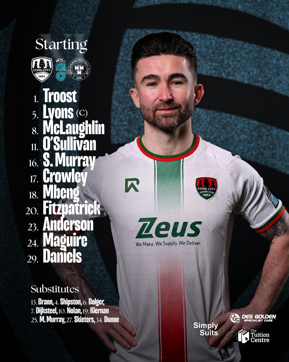 Here’s how we line up for this evening’s game against Shelbourne at Turner’s Cross.

Kick-off is at 7:45pm! 

#CCFC84 🇮🇹