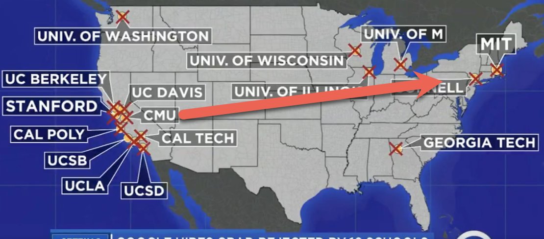 stevemur's tweet photo. @afsaalumni Good video (and tragic story) but the map needs an update. The Silicon Valley campus for CMU is merely a satellite campus -- CMU is based in Pittsburgh PA. #GoTartans https://t.co/PpYJAF9g8W