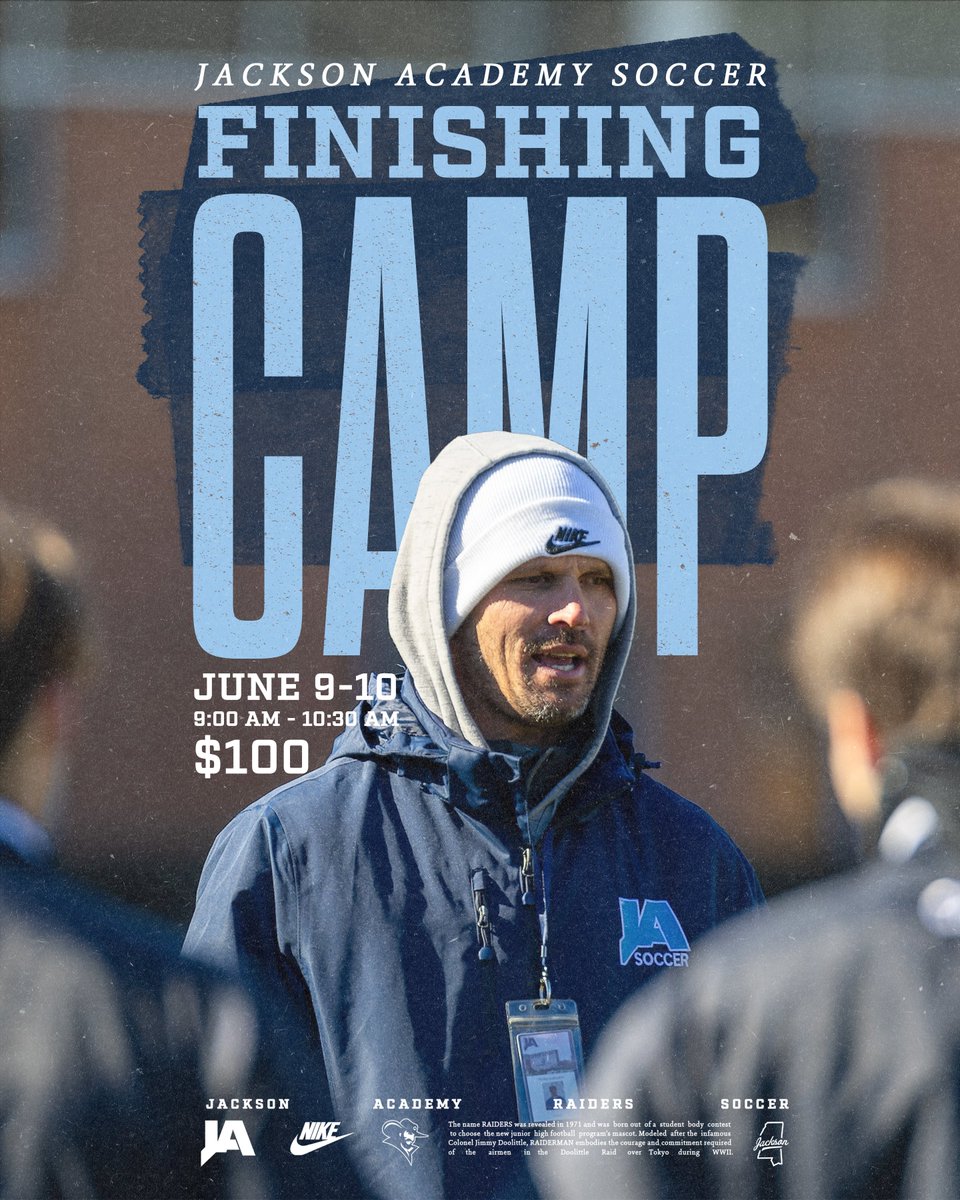 Don't forget to sign up for the upcoming Soccer Finishing Camp led by Coach Buffington and Coach Branch. We can pick them up from  summer care or they can be dropped off and picked up at the football field.

COST - $100
DAYS -  June 9th and 10th.

jasummercamps2025.itemorder.com/.../pro.../483…
#WeAreJA