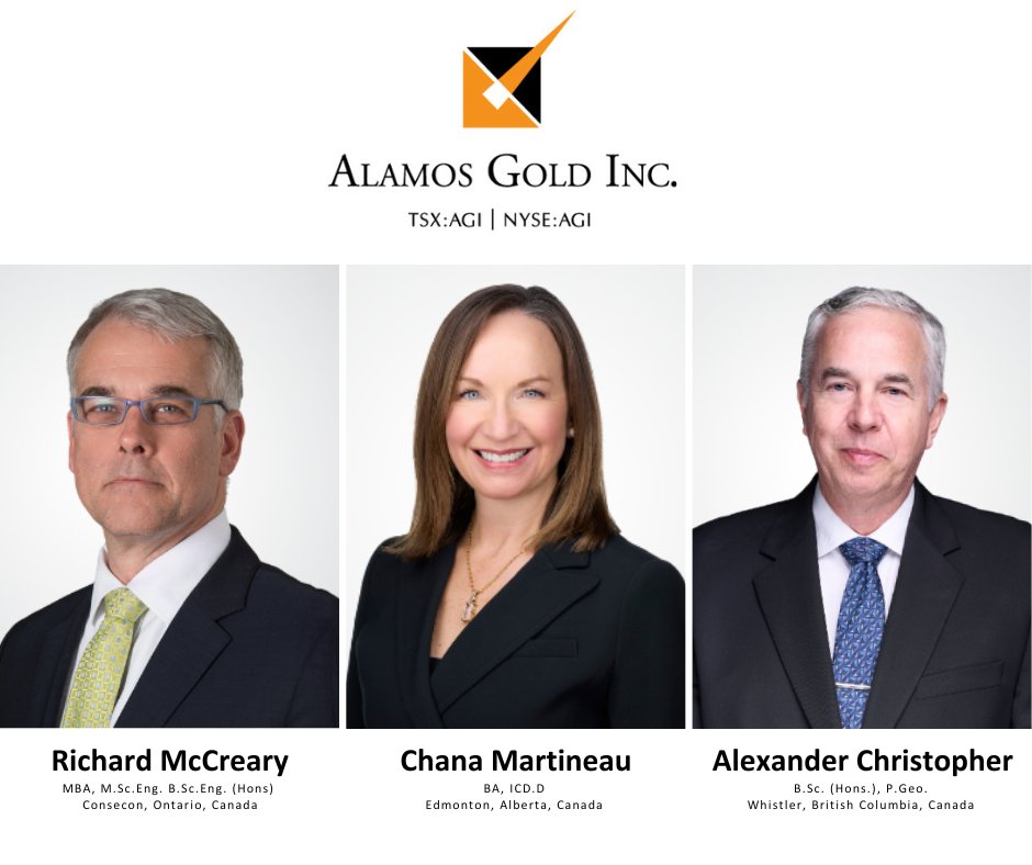 Alamos Gold is pleased to announce the appointment of Richard McCreary, Chana Martineau, and Alexander Christopher, to the Board of Directors. Read the news release here: alamosgold.com/news-and-event…