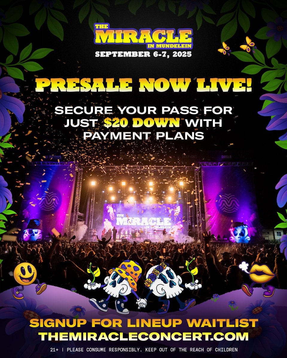 miracleconcert's tweet photo. 🌱 The Miracle blind pre sale is now live! For a limited time lock in 🔐 at the lowest prices for only $20 down, before we drop the year 3 lineup! We’re very excited about it and took a lot of your feedback into consideration for the 2025 curation. 🌱

🎟️: https://t.co/MFJFpCn5TF https://t.co/5fLlCpS9Ts