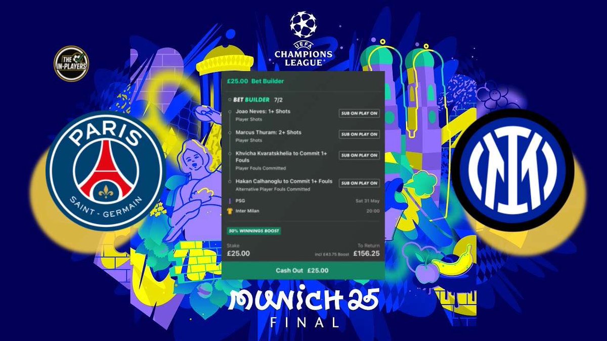 PSG VS INTER UCL FINAL BET BUILDER🚨

Joao Neves averages 1.47 shots p90 in the UCL and there will be stages of this game where PSG will be on top and invite midfielders to shoot from range☄️

Marcus Thuram averages 2.09 shots p90 and continues to get plenty of shots against high