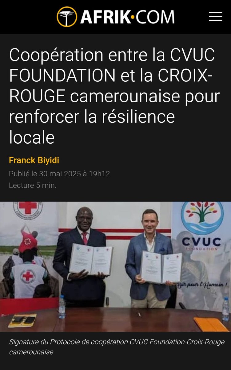 Coopération entre la CVUC FOUNDATION et la CROIX-ROUGE camerounaise pour renforcer la résilience locale afrik.com/cooperation-en… via <a href="/AfrikInfo/">Afrik.com</a>
