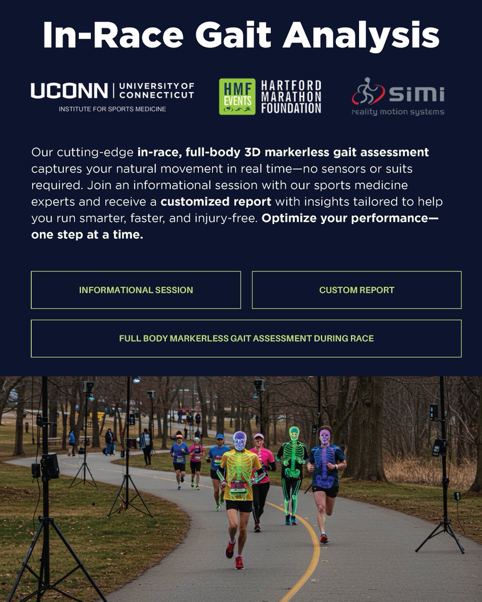 UConn Institute for Sports Medicine (@uconn_ism) on Twitter photo 🏃♂️ Ready to run smarter, faster, and injury-free?
Join us at the <a href="/RunHMF/">HMF Events</a> 6/7 and register for an in-race 3D gait analysis—no sensors, no suits!
📊 Get a custom report & expert insights from #UConnISM experts
🔍 Optimize your stride, one step at a time.
#HartfordMarathon #GaitEval 🏃♂️ Ready to run smarter, faster, and injury-free?
Join us at the <a href="/RunHMF/">HMF Events</a> 6/7 and register for an in-race 3D gait analysis—no sensors, no suits!
📊 Get a custom report & expert insights from #UConnISM experts
🔍 Optimize your stride, one step at a time.
#HartfordMarathon #GaitEval