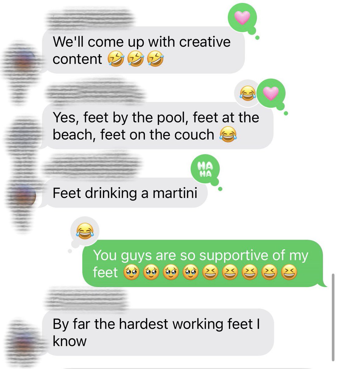 Guys! Not my vanilla friend group chat trying to come up with ways to make money off my feet🥹😍😆😆😆😆