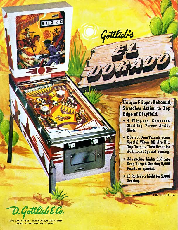 MuseoRecreativo's tweet image. Otra pieza del #MuseodelRecreativo. El #pinball #ElDorado.

Fabricado por #Maresa en 1976 y basado en el original de #Gottlieb de 1975. Cómo ocurría en ocasiones,  gracias a un acuerdo con la compañía americana, tuvo la licencia para crear la versión  &quot;made in #Spain&quot; 🤓