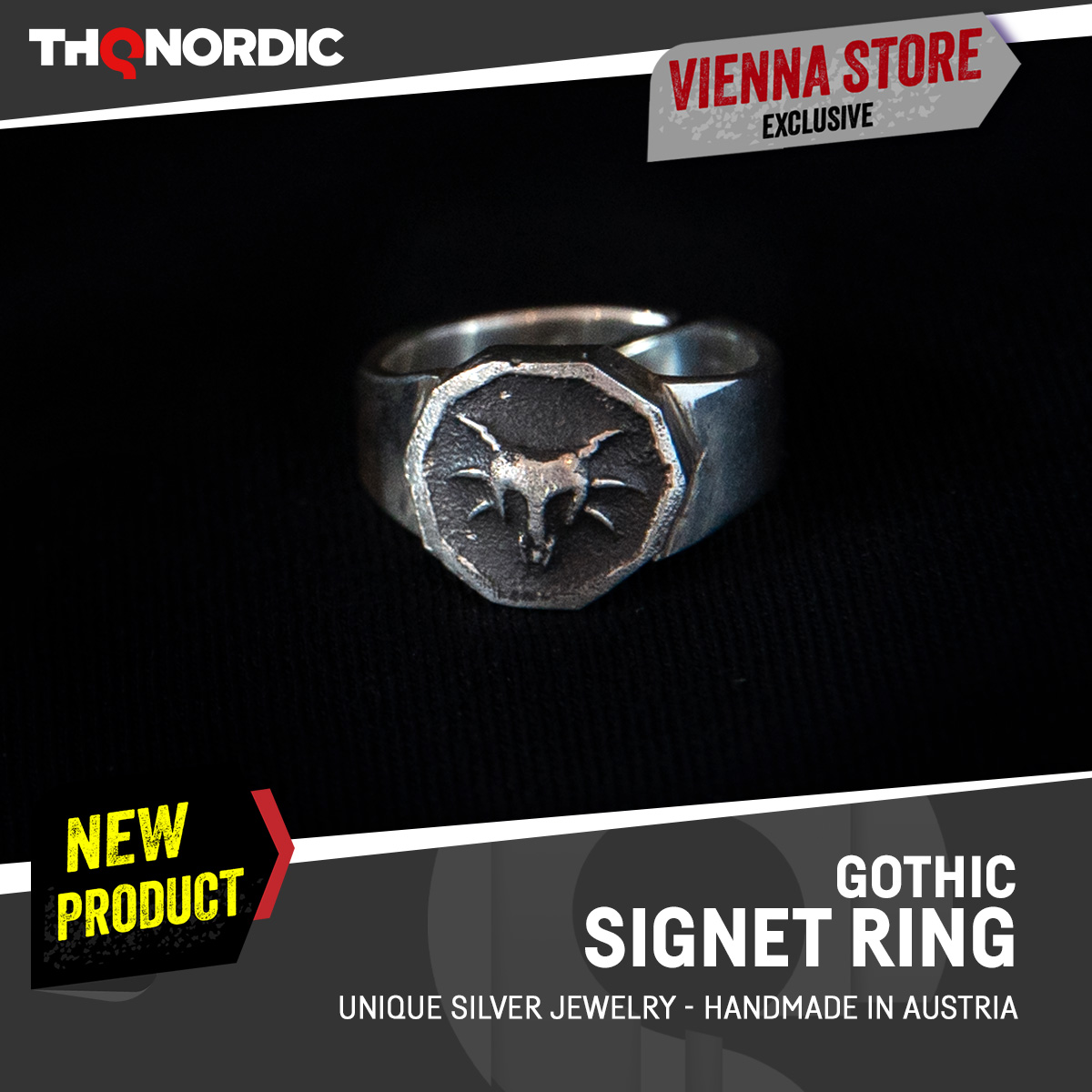 THQNordicStores's tweet image. Gothic Signate Ring
A new, precious trinket! The world of gothic cast into the shape of a signate ring worthy of the most elite warriors.
This limited edition silver jewelry is available exclusively in our Vienna Store - ask us about shipping!