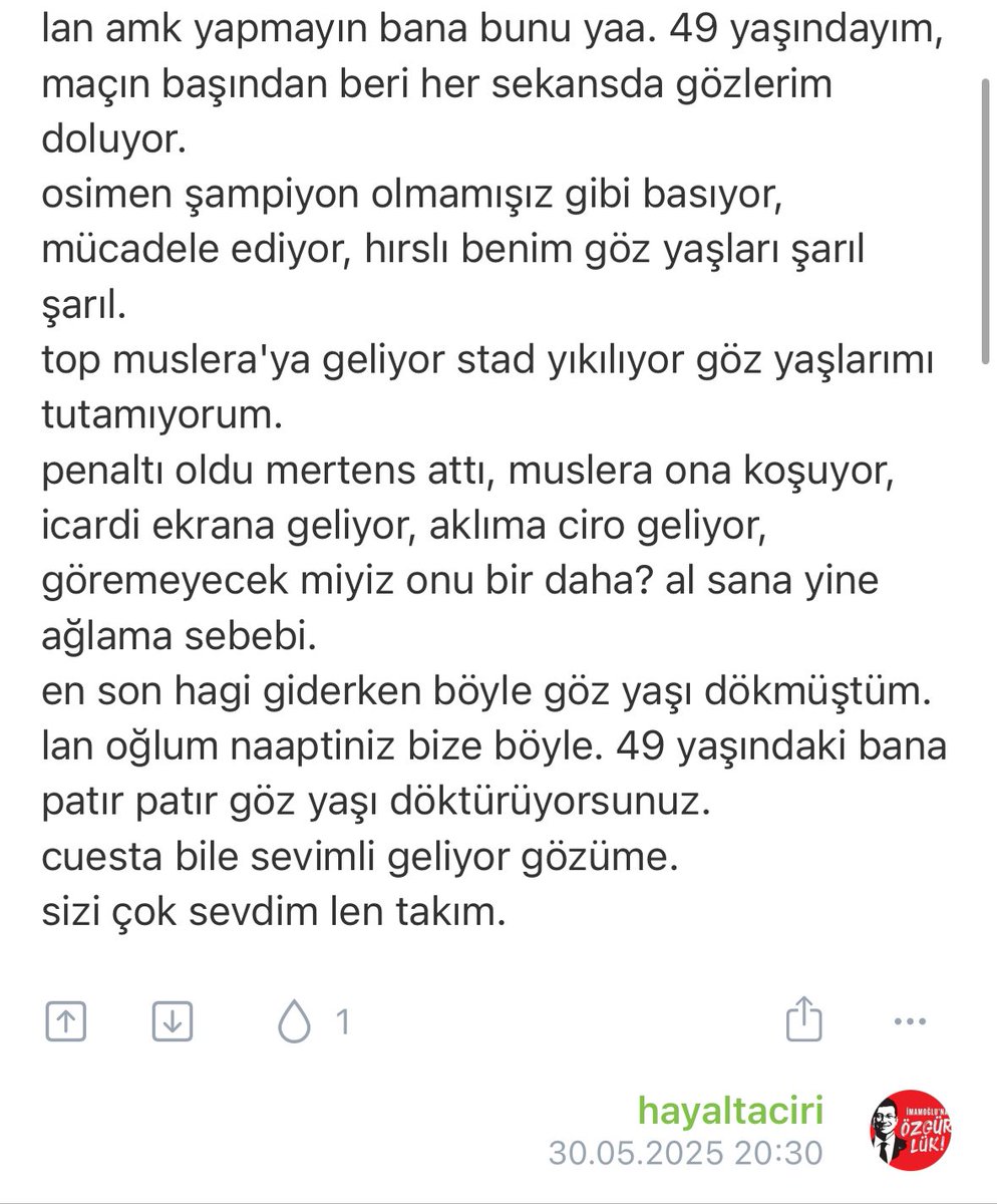 tyfunclub's tweet photo. 49 yasindayim yazmasa ulan acaba ben mi yazdim dicem.. yazan her sey suan burada yasaniyor.. #Galatasaray @1_Muslera_25 @D_Mertens_10 @GalatasaraySK https://t.co/KmuGkfuZpU