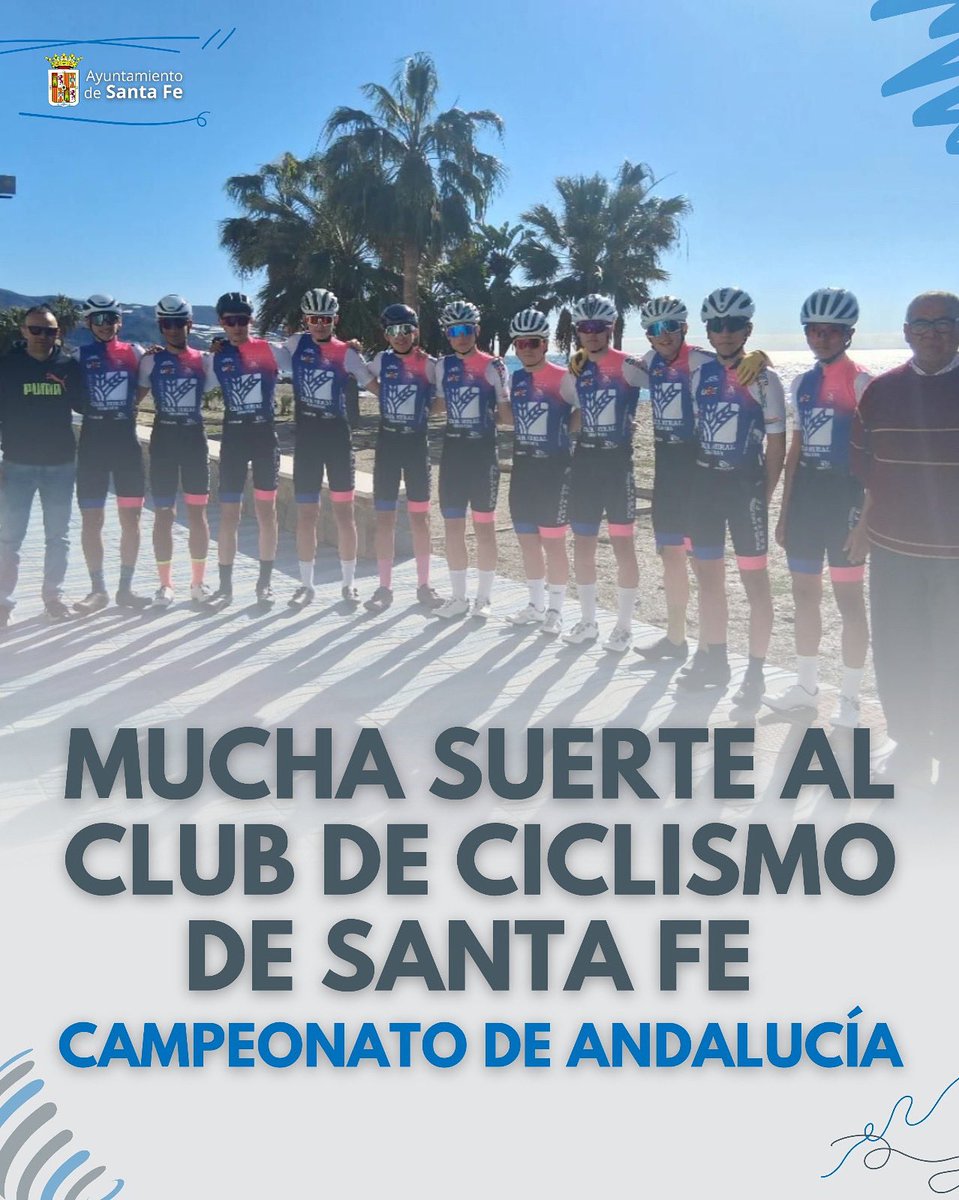 🙏 MUCHA SUERTE AL CLUB DE CICLISMO DE SANTA FE

✅ Mañana, el equipo de cadetes del Club de Ciclismo de Santa Fe participará en el Campeonato de Andalucía de Ruta y Contrarreloj 2025, en Huércal-Overa.

#AyuntamientoDeSantaFe