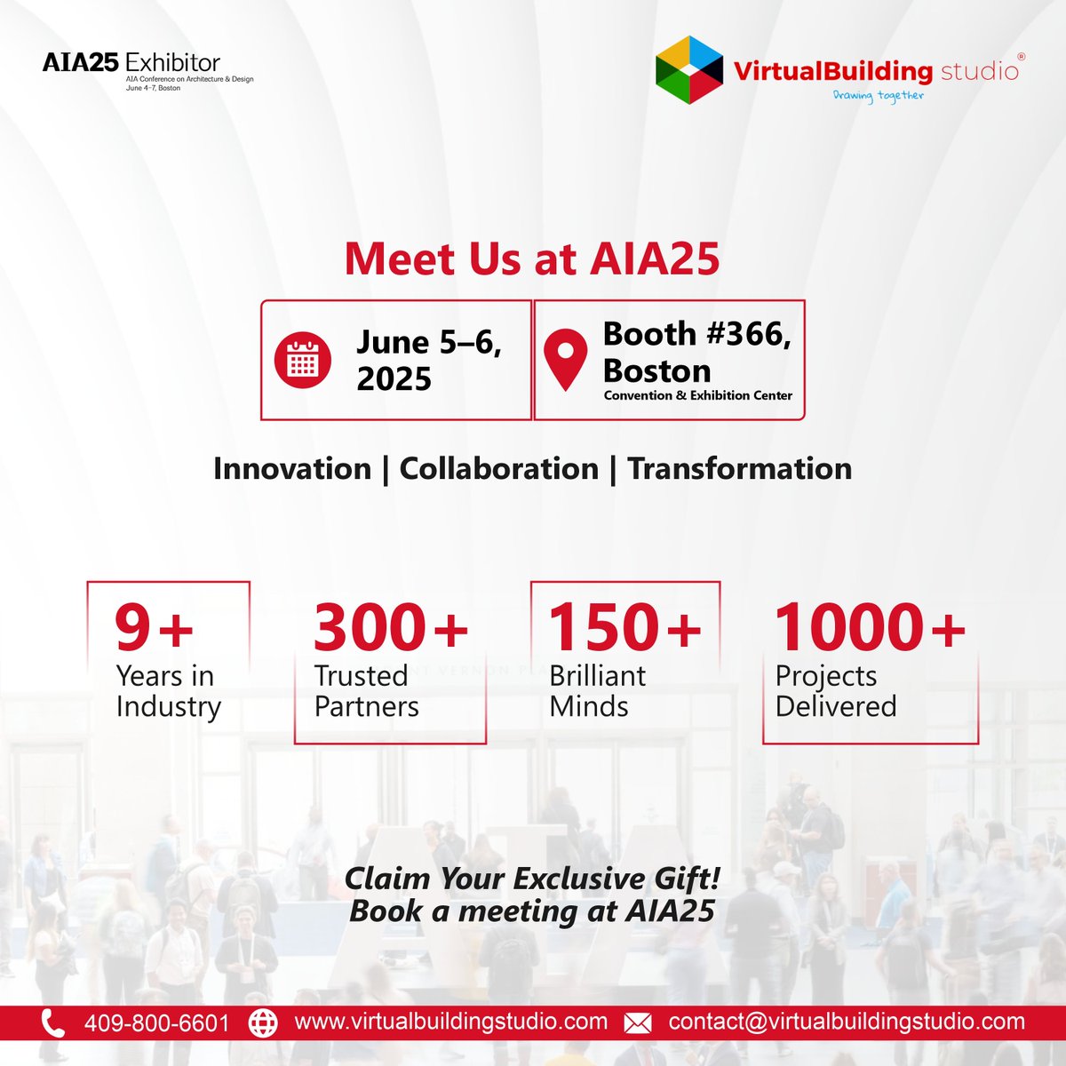 vbsglobal's tweet photo. Meet us at #AIA25 – Booth #366 | June 5–6 | Boston

✅ 9+ years in BIM
✅ 300+ partners
✅ 1000+ projects
✅ 150+ professionals

🎁 Book a meeting &amp; claim your exclusive gift!
🔗https://t.co/VKzPa9NyGq

#AIA2025 #Architecture #BIM #AEC #VirtualBuildingStudio #DesignInnovation https://t.co/GYHLYEZArV