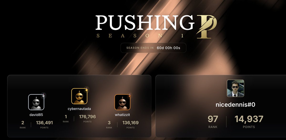 d3nnis's tweet image. Pushing P SZN 1 is coming ⭐️

I hope y&apos;all collected some P-Points already (you already did if you engaged with the P 😉) 

BIG ALPHA: Sign-Up on our website down below, we&apos;ll close the form soon! 👇