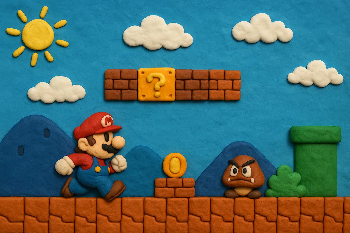 OldPirate11's tweet image. Super #Mario Bros.
#Plasticine #clay #game #concept #gamedesign #gemadev #platformer #nintendo #homebrew #nostalgia #indiegame #animation #8bit #8bitart #16bit #retro #MegaDrive #Genesis #cartoon #Nintendo #ai #generation #art #illustrations #image