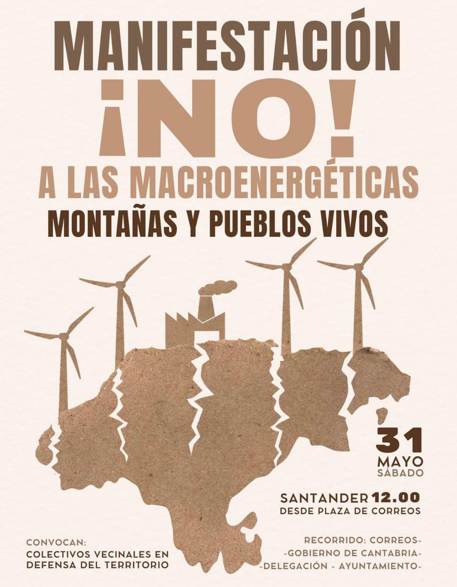 Mañana toca defender Cantabria de las grandes energéticas. Nos vemos a las 12 en Correos 💢❤️💪🏼