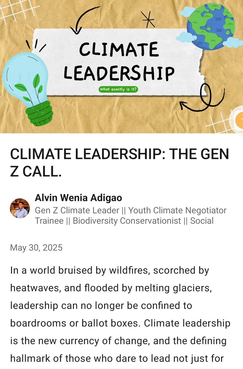 Proud to share my latest article on Climate Leadership — a reflection on the kind of leadership the world needs now.

It’s a call to rise, act, and protect what matters most.
Your thoughts are welcome.

linkedin.com/pulse/climate-…
