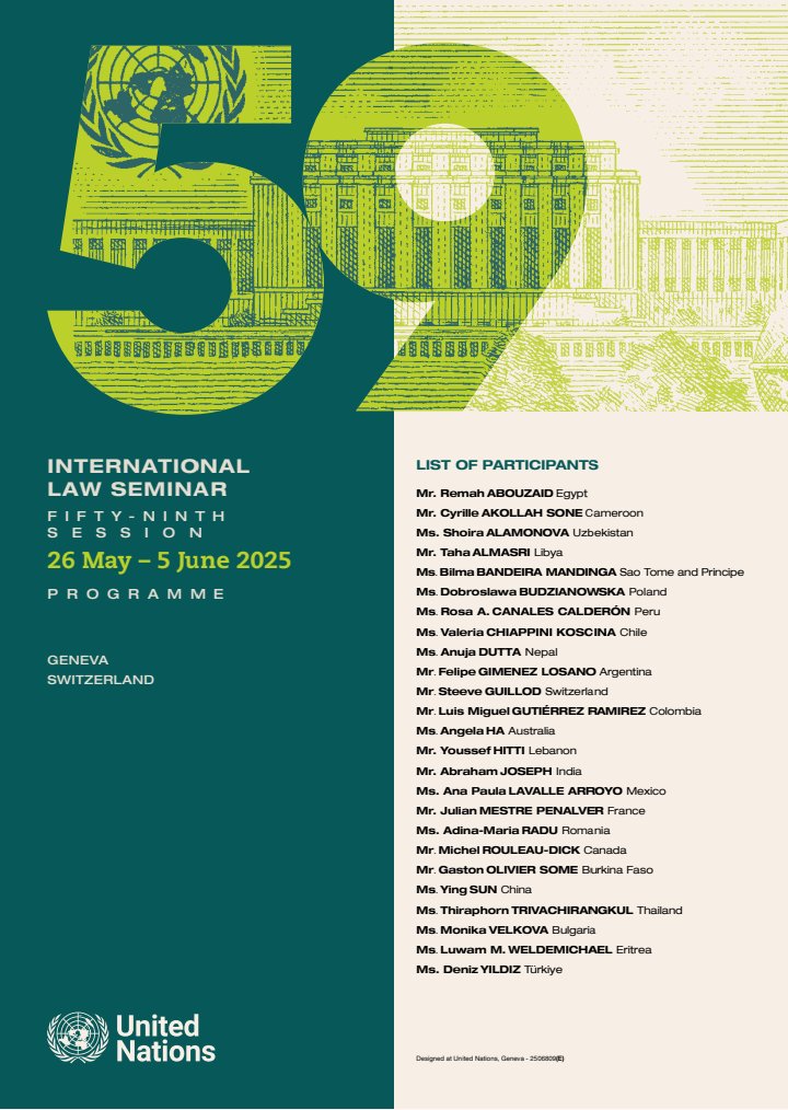 LMGR02's tweet image. Cinquante-neuvième session du Séminaire de droit international organisé par l’Office des Nations Unies à Genève, en parallèle de la soixante-seizième session de la Commission du droit international (26 mai au 5 juin 2025)