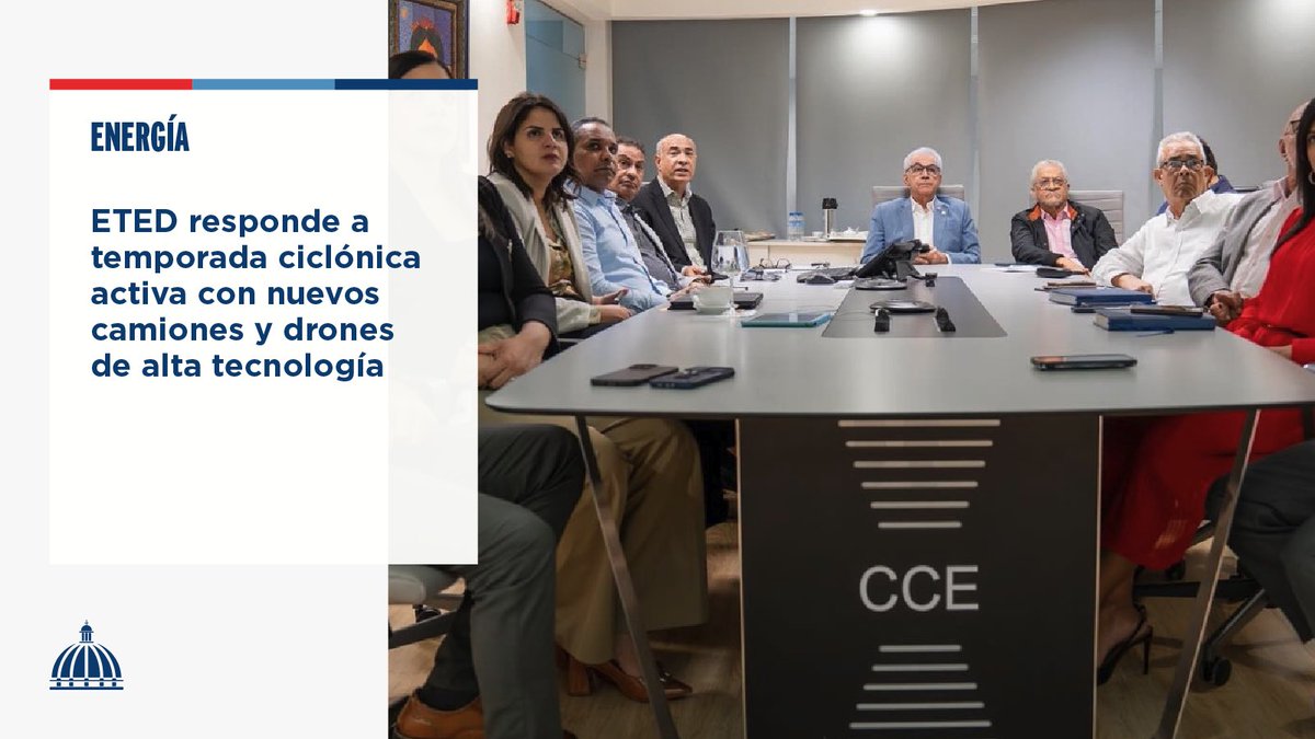 La <a href="/ETED_RD/">Empresa de Transmisión Eléctrica Dominicana</a> activó su plan de contingencia ante la temporada ciclónica 2025 prevista como “extremadamente activa”, con nuevos camiones y drones de alta tecnología.

📲 Más detalles, aquí: presidencia.gob.do/noticias/eted-…

#Energía #ComunicacionesDO