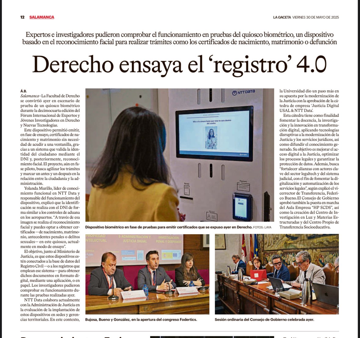 ^Derecho ensaya el registro 4.0^ un artículo de <a href="/LaGacetaSA/">La Gaceta de Salamanca</a> sobre <a href="/foderticsusal/">FODERTICS</a>  Fodertics 14 y la creación de la cátedra sobre justicia digital junto a <a href="/NTTDataSpain/">NTT DATA España</a> <a href="/nttdatalatam/">NTT DATA LATAM</a>  aprobada en el Consejo de Gobierno de ayer <a href="/usal/">Universidad de Salamanca</a>