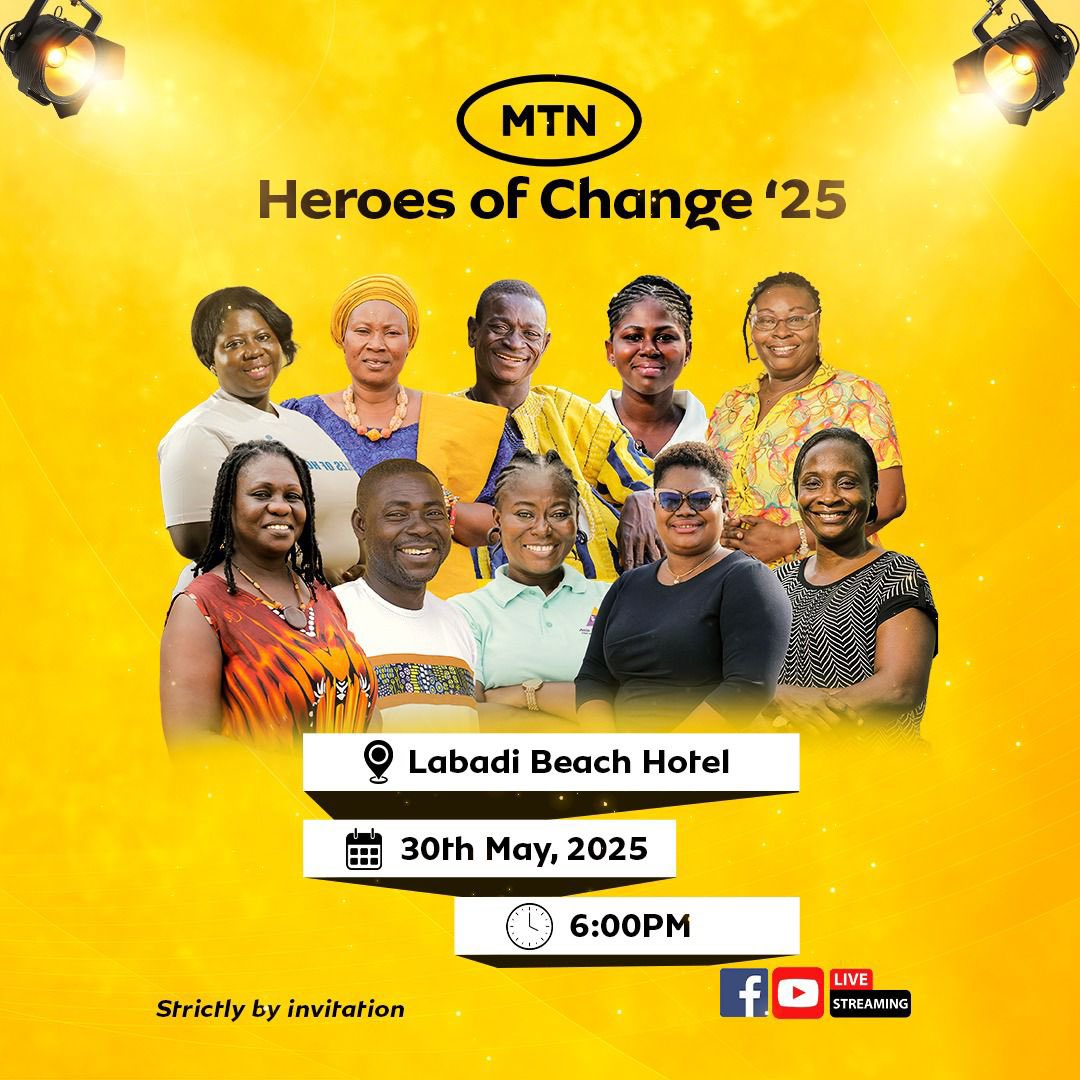 JojoAnsong's tweet photo. Get ready for an inspiring night! Catch the live stream of the MTN Heroes of Change Finale at 6PM from Labadi Beach Hotel, Accra, celebrating hope and impact. #MTNHeroesOfChange https://t.co/uXQuPoEXPb