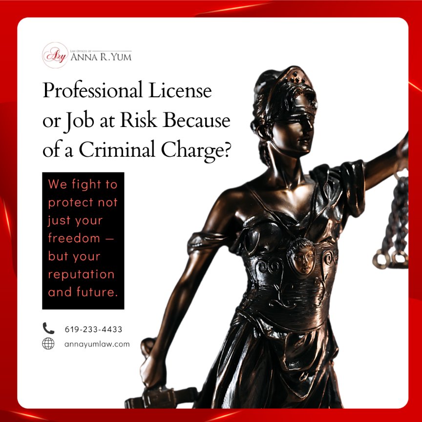 AnnaYum's tweet photo. Facing a criminal charge that could destroy your career or license?

Worried about losing everything you’ve built?

Let’s talk. Call now for a free consultation!
(619) 233-4433
https://t.co/EafA8K5Azv

#CareerDefense #ProfessionalLicenseDefense #CriminalDefense #SanDiegoAttorney https://t.co/f8JaMFf1UT