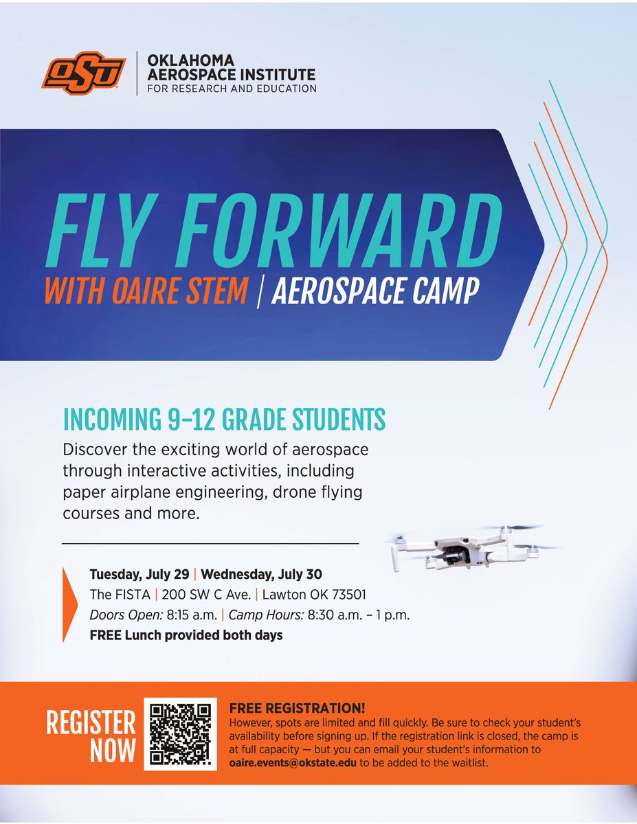 🛫 Take flight with Fly Forward Summer Camp hosted by Oklahoma Aerospace Institute for Research and Education, right here at FISTA!
#FlyForward #STEMCamp #FISTA #OAIRE #FutureInnovators #InnovationHub