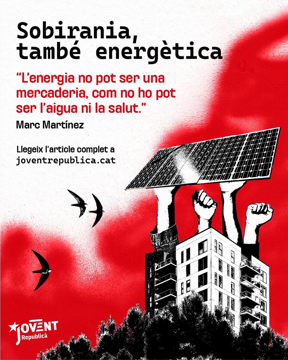 Joventuts d’Esquerra Republicana (@joventrepublica) on Twitter photo 📝ARTICLE | Sobirania, també energètica!, de <a href="/marc_martinez6/">Marc Martínez i Romeu</a>, Portaveu Nacional del <a href="/JoventRepublica/">Joventuts d’Esquerra Republicana</a>
💬"Reivindiquem el control públic de la producció, distribució i emmagatzematge d’energia, com a pas imprescindible per garantir-ne l’accés universal”
🔗 joventrepublica.cat/url/199891451 📝ARTICLE | Sobirania, també energètica!, de <a href="/marc_martinez6/">Marc Martínez i Romeu</a>, Portaveu Nacional del <a href="/JoventRepublica/">Joventuts d’Esquerra Republicana</a>
💬"Reivindiquem el control públic de la producció, distribució i emmagatzematge d’energia, com a pas imprescindible per garantir-ne l’accés universal”
🔗 joventrepublica.cat/url/199891451