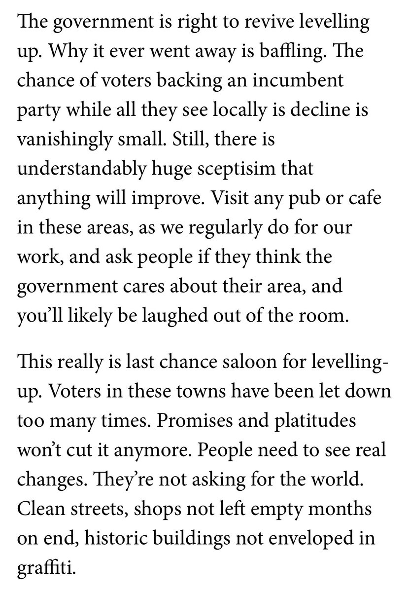 Good piece from Ed - especially this

Government is absolutely right to want to revive levelling up (or whatever you want to call it) - but they can’t risk not delivering this time. It would shatter public confidence in the state’s ability to deliver anything - perhaps right too