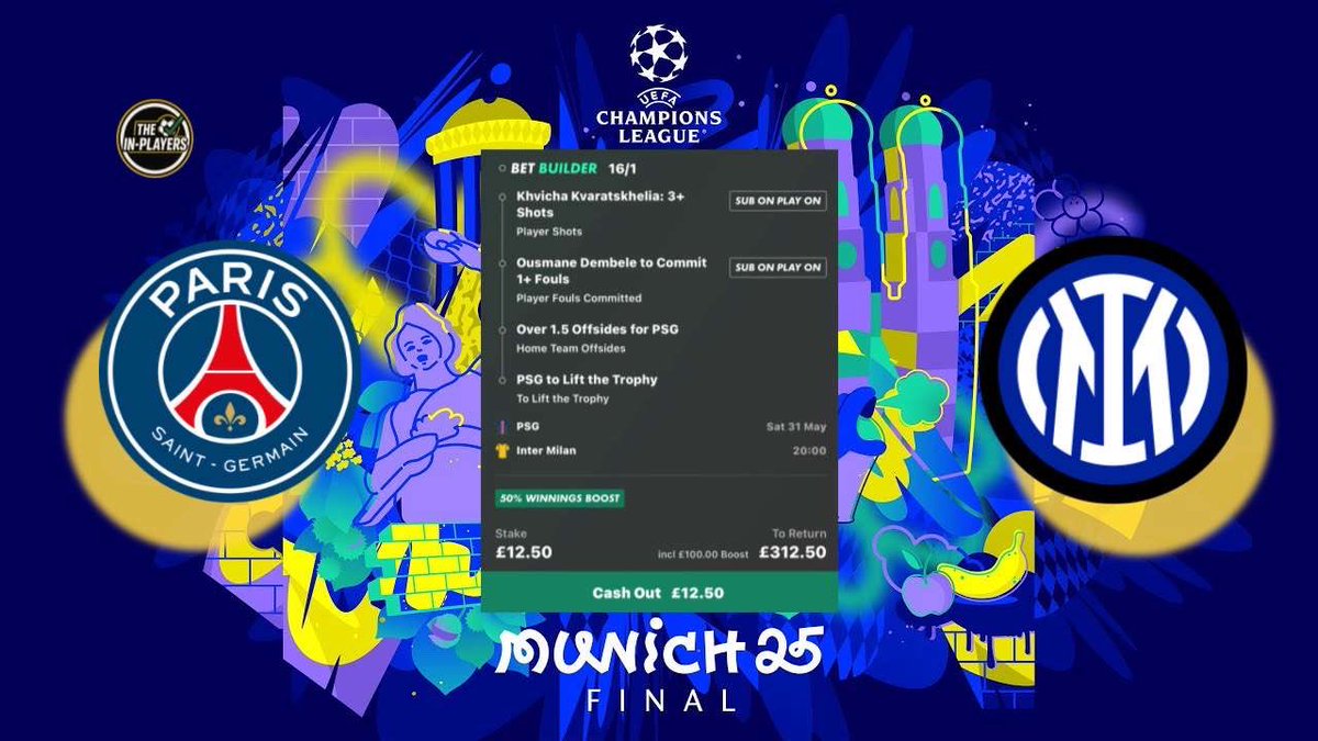 🔥 PSG Vs Inter Milan 16/1 Bet Builder Punt 🔥 

-Kvaratskhelia averages 3.32 shots per 90 😮‍💨

-Dembele likes to commit fouls in high stakes games due to his high work rate closing down defenders 🙌🏻

-PSG had 1 offside in both legs against Arsenal and 5 against Aston Villa 🔥