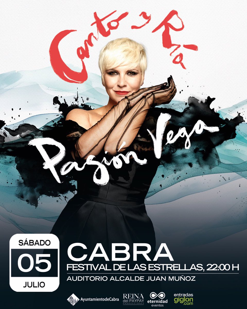 Pasión Vega (@pasionoficial) on Twitter photo ¡ CABRA ! Nos vemos muy pronto. Un concierto muy especial en el que compartiré escenario con mi querida Diana Navarro. Tenemos muchas ganas y algunas sorpresas preparadas … ¡ os esperamos !
<a href="/Eternidadevents/">Eternidad Eventos</a>
#PasiónVega #CantoyRio #Málaga #UnaNochedeEstrellas #Cabra #Córdoba ¡ CABRA ! Nos vemos muy pronto. Un concierto muy especial en el que compartiré escenario con mi querida Diana Navarro. Tenemos muchas ganas y algunas sorpresas preparadas … ¡ os esperamos !
<a href="/Eternidadevents/">Eternidad Eventos</a>
#PasiónVega #CantoyRio #Málaga #UnaNochedeEstrellas #Cabra #Córdoba