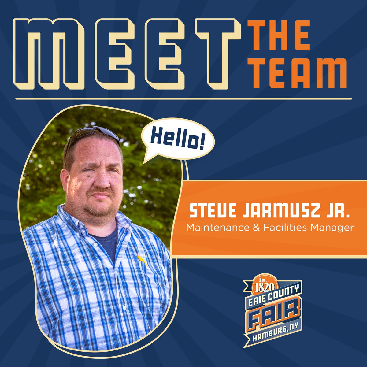 🎉 Meet the Team Monday! 🎉

Say hello to Steve Jarmusz Jr., our Facilities Manager here at the Fairgrounds! Steve officially joined the team 3 years ago—but he’s no stranger to the grounds, having worked as a contractor here for 12 years before joining the team in his current
