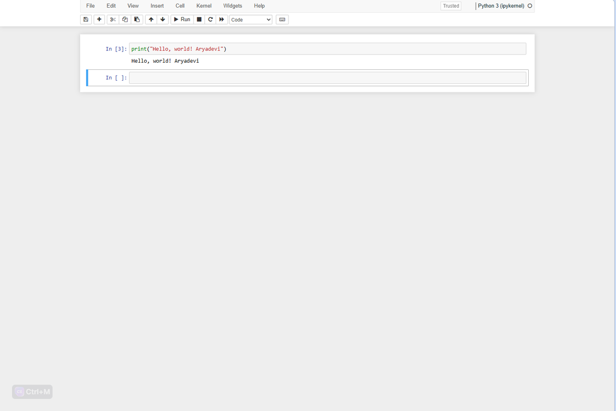 aryadevir's tweet photo. @indiandataclub challenge starting 2 days late

Day 1:Write a program that prints "Hello, World!" followed by your name

Environment: Jupyter Notebook

#30daysofpython #IDC30DaysChallenge #LearnAndGrow https://t.co/wRYdsnmQqC