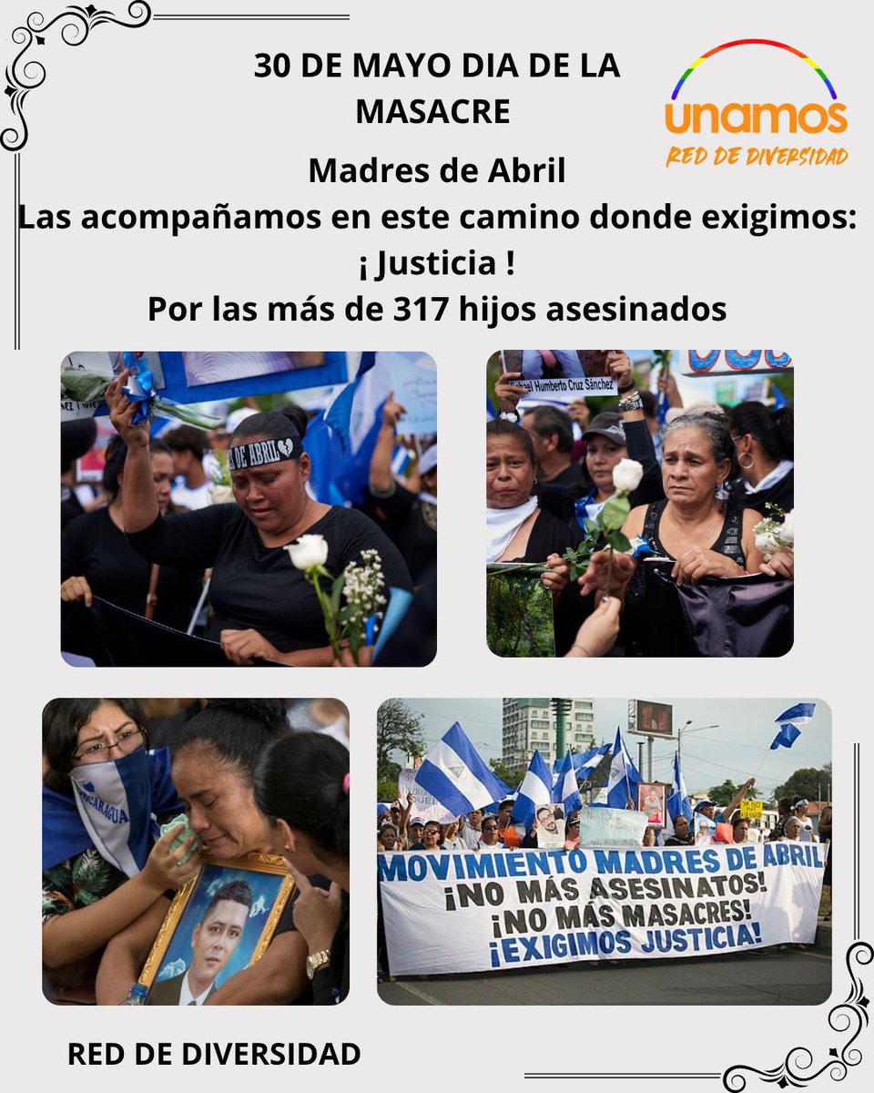 diversunamos's tweet photo. Aquel Días de las madres nicaragüenses del 2018 fue marcado por una masacre que dejo a varios jóvenes asesinados, hoy estamos acompañando a las madres de Abril, el cual exigimos justicia para estos crímenes.
@unamosnica @Juventud_UNAMOS https://t.co/g12hVypeW2