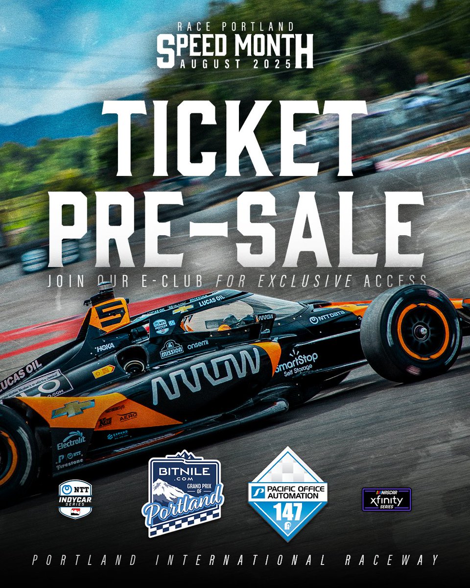 In racing, everybody wants to be first 🏆 

Be the first to get BITNILE.COM Grand Prix of Portland and Pacific Office Automation 147 tickets with our exclusive pre-sale 🎟️ 

Want access? Sign up for our E-Club: rebrand.ly/m7wyksv

#PortlandGP / #NASCARPortland