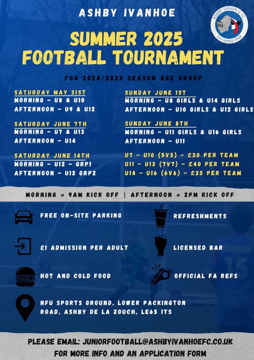 🚨 𝗧𝗢𝗨𝗥𝗡𝗔𝗠𝗘𝗡𝗧 𝗪𝗘𝗘𝗞𝗘𝗡𝗗 𝗜𝗦 𝗛𝗘𝗥𝗘! ⚽️

Tomorrow kicks off the first of FIVE sold-out tournaments at Ashby Ivanhoe — and it’s going to be an EPIC weekend of grassroots football! 🙌🔥

🎉 For the first time ever, we’ll be using our brand new junior pitches,
