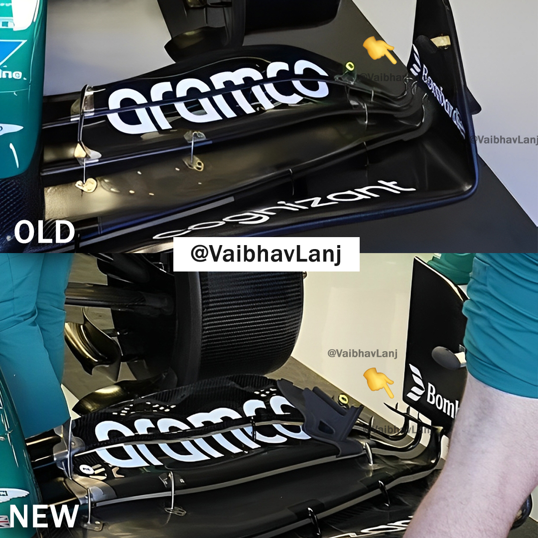 🚨🚨 I Have spotted the Major front wing update. Endplate change on the #AMR25 I Have compared the old and New specification. The connection between the endplate and the wing elements are changed similar to Mercedes. 🚨

#f1 #AstonMartinF1 #SpanishGP