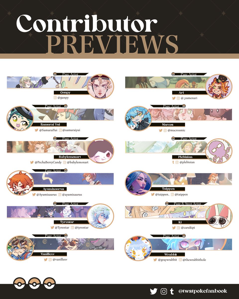 「✦ 𝗖𝗢𝗡𝗧𝗥𝗜𝗕𝗨𝗧𝗢𝗥 𝗣𝗥𝗘𝗩𝗜𝗘𝗪𝗦 ✦」

Here is a sneak peek of all the pieces in the fanbook! 👁️👁️✨

🗓️ Mark your calendars as we will officially release the zine this Sunday June 1st!