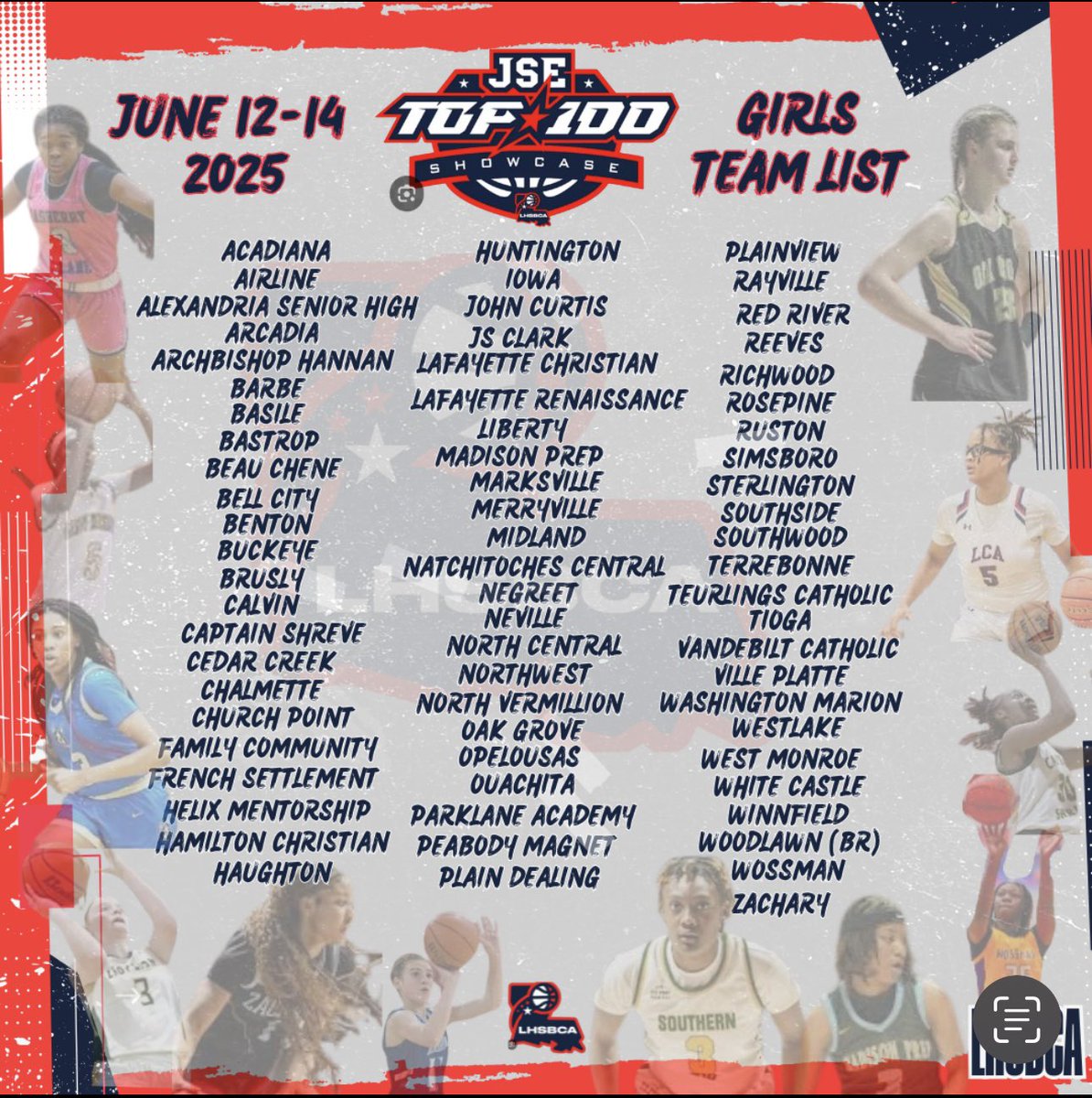 🚨Team List Released

🏆 JSE Team Camp

📆 June 12-14th

📍West Monroe Sports Complex 8️⃣ Courts under 1️⃣ roof!

🗣️ College Coaches don’t miss the opportunity to view 7️⃣5️⃣ of the top teams in the state!

🔗 College Packet lhsbcanow.org/event-details/…

📝 Schedule release next week!