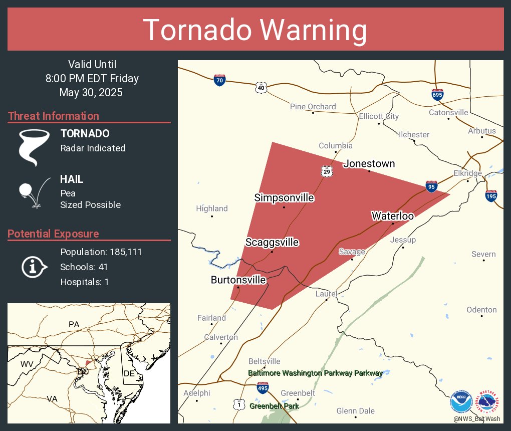 Tornado Warning including Scaggsville MD, Burtonsville MD and  West Laurel MD until 8:00 PM EDT